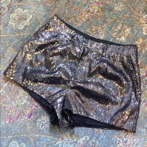 Silver/dark grey metallic sequin shorts