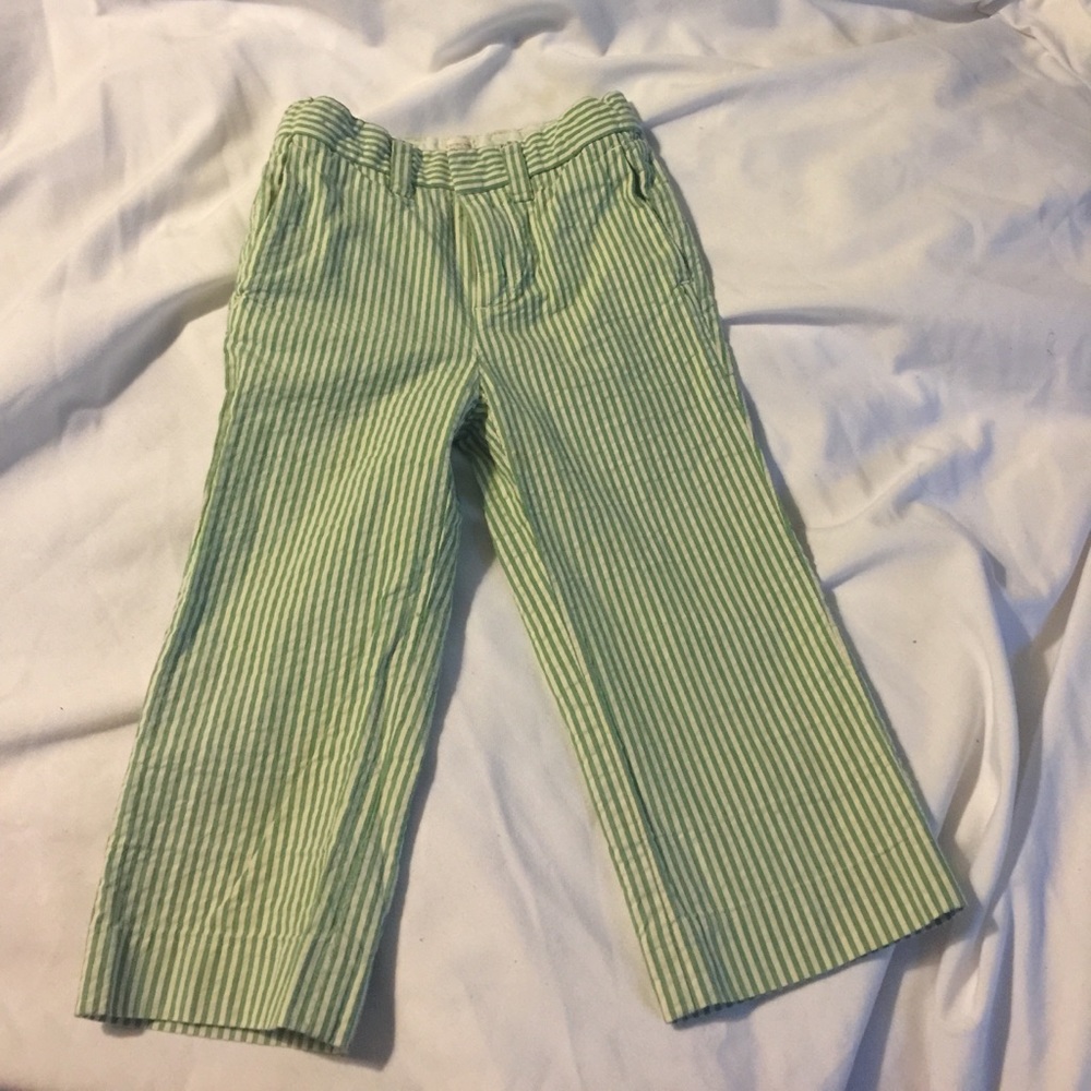 Green/White J. Crew seer sucker pants.