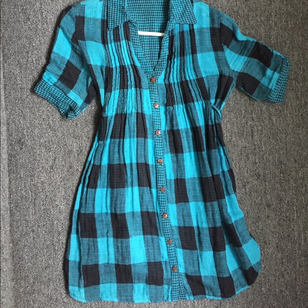 Turquoise and black plaid dress