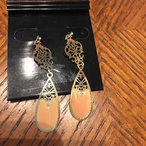 Gold and peach dangle earrings