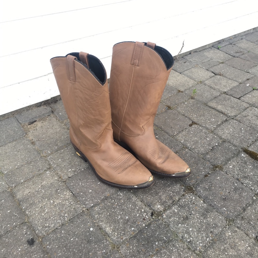 Brown authentic cowboy boots.