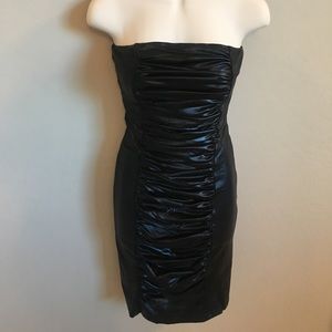 Black Strapless Ruched Dress
