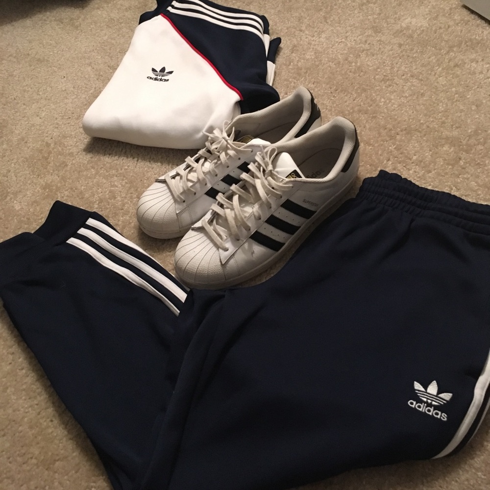 retro adidas track jacket and pants and shoes
