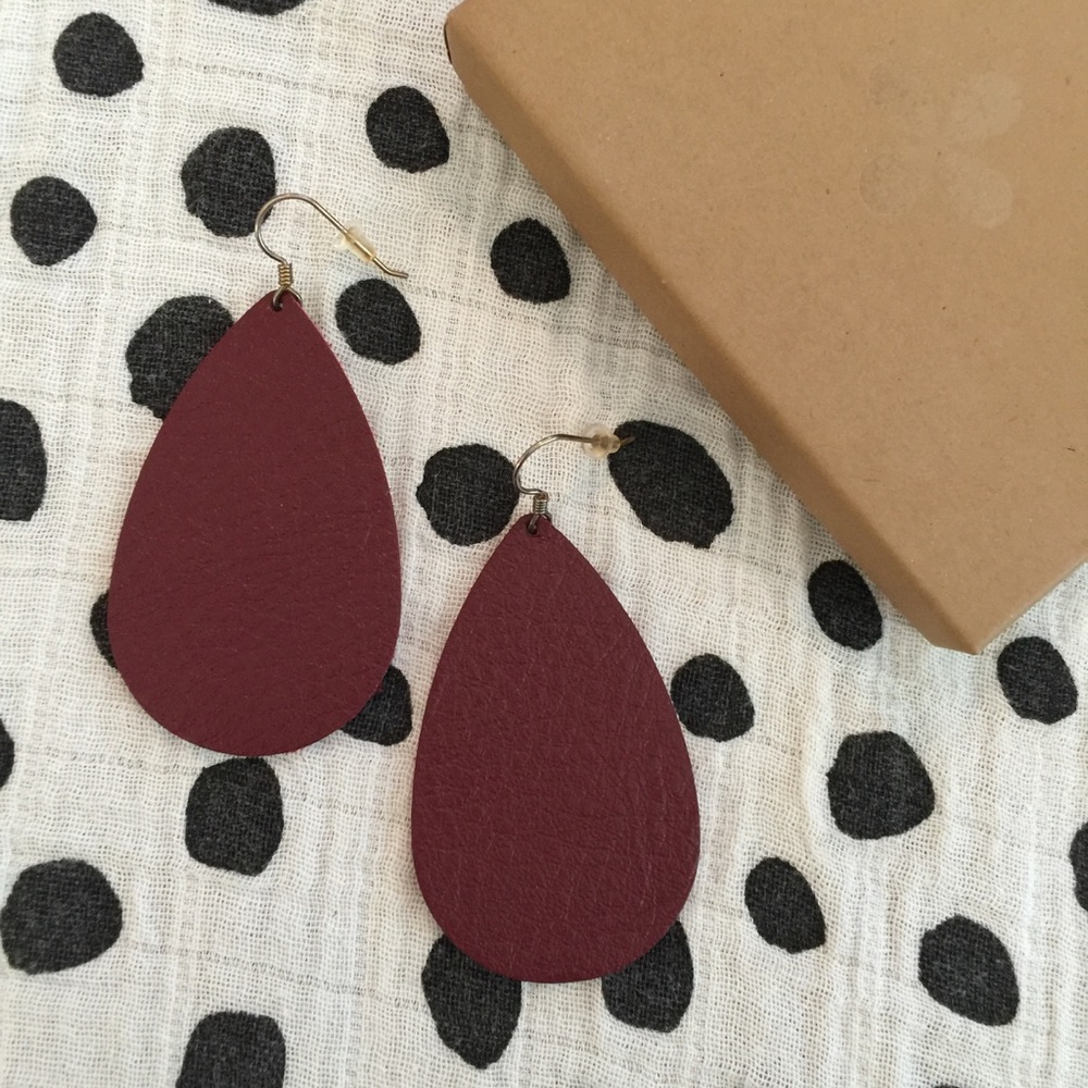 Nickel & Suede Maroon Leather Earrings