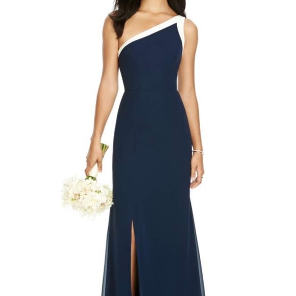 Social Bridesmaids Dresses & Skirts - One-Shoulder Chiffon Gown - Midnight Blue, Size 6