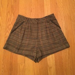 Brown Tweed Shorts with Faux Leather Accents