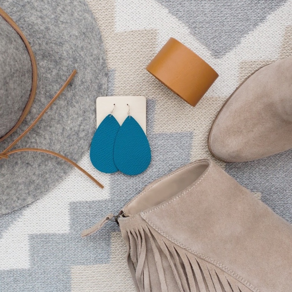 Nickel & Suede Gypsy Teal Leather Earrings