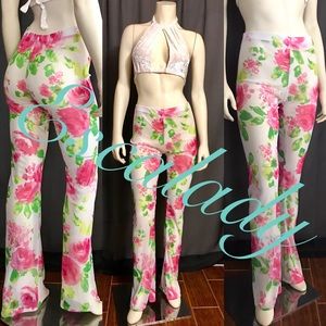 New sheer mesh floral pant