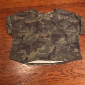 Distressed camouflage crop top