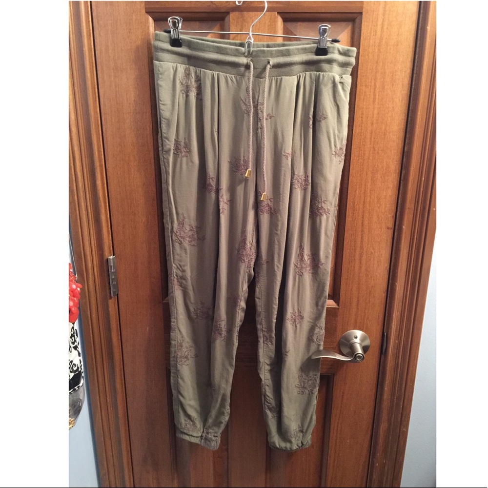 Olive green parachute pants