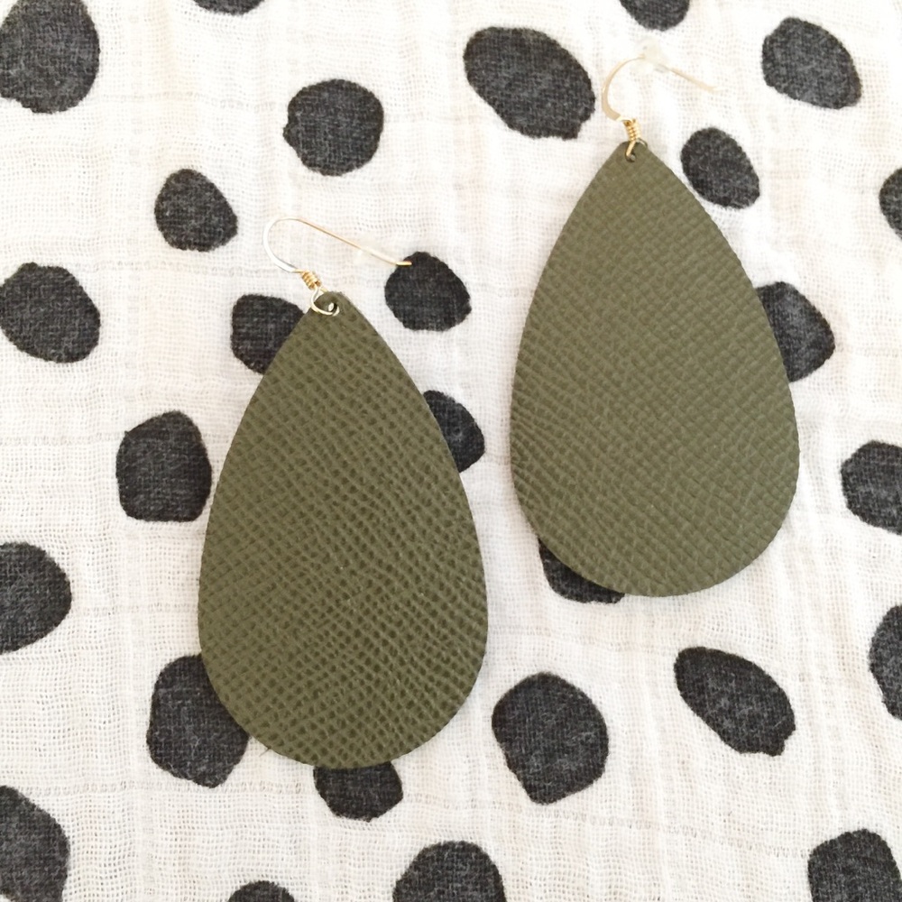 Nickel & Suede Olive Green Leather Earrings