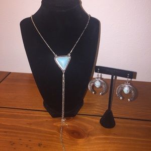 BKE Turquoise and Silver Necklace and Earring Set