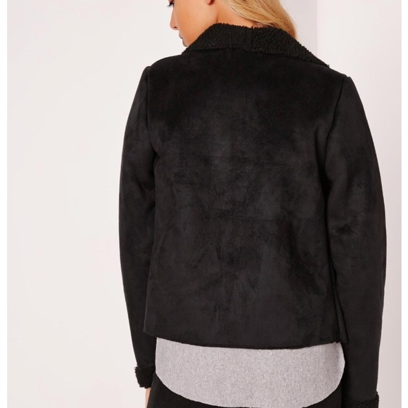 Missguided faux shearling waterfall black coat - Picture 2 of 3