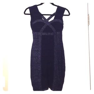 Navy blue dress with silver thread accents