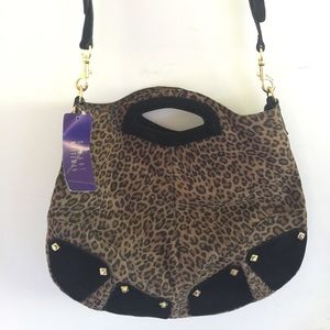 Cheetah print black velvet handbag