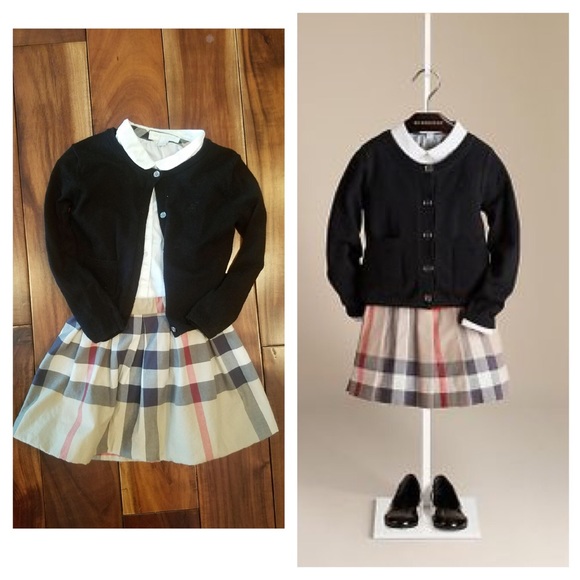 Burberry Other - BURBERRY Girls Overall Dress, Cardigan, and Shirt