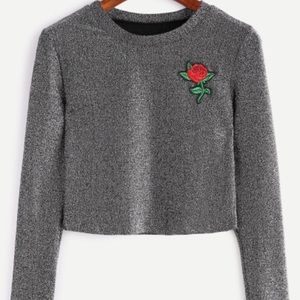 Grey Stretchy Rose Top. Long Sleeve