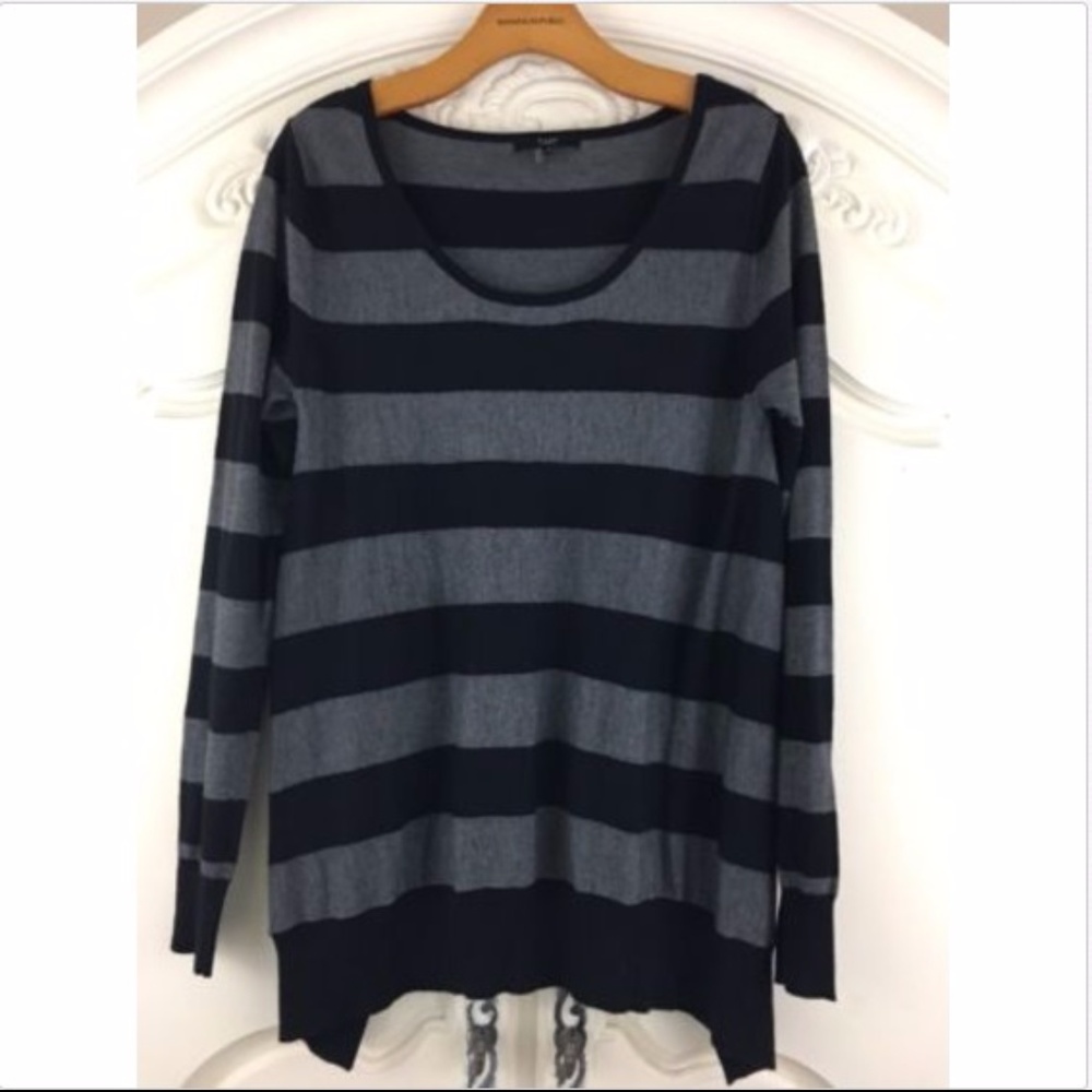 TART Black Gray Striped Cashmere Blend Sweater Med