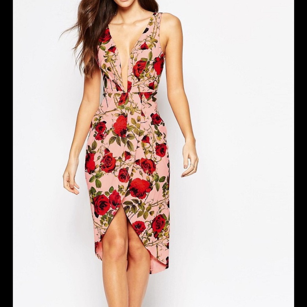 ASOS Ginger Fizz Plunge Neck Floral Dress