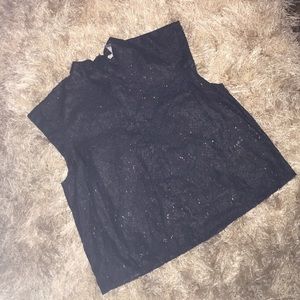 Black lightweight laced, shoulder length blouse.