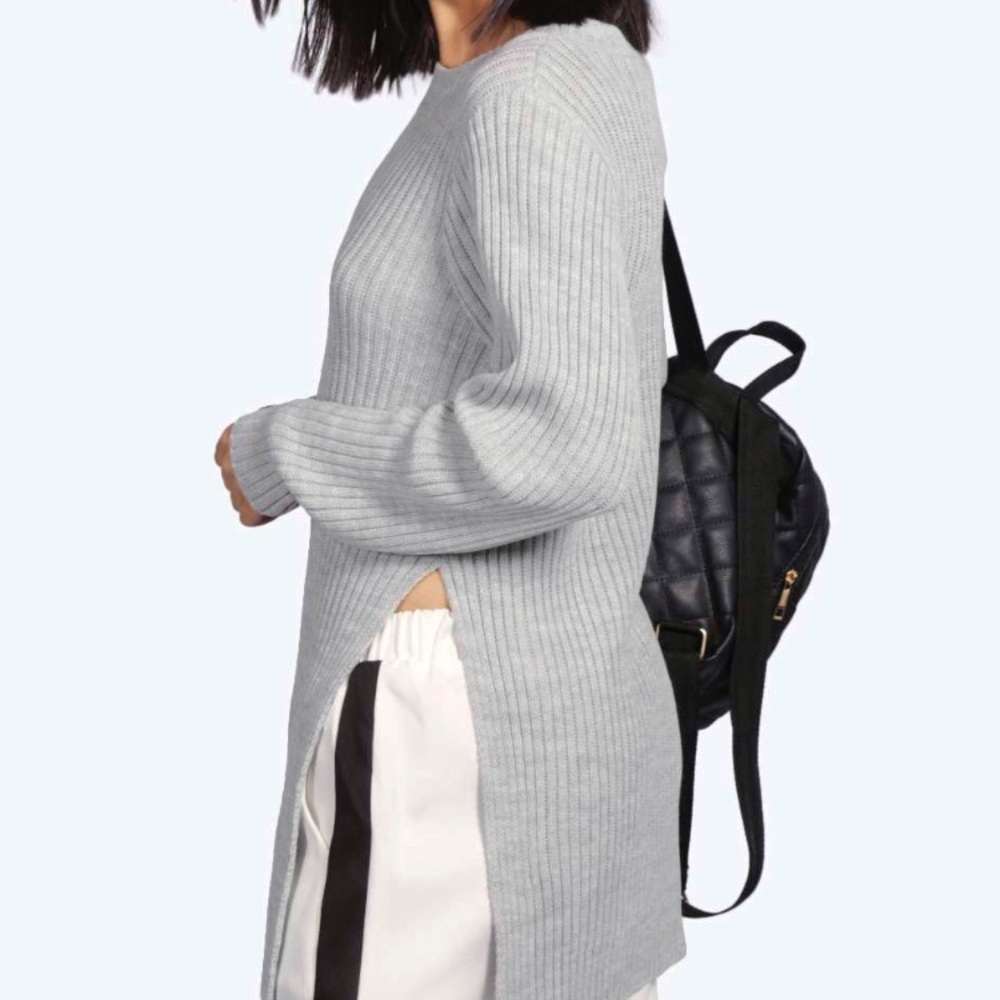 Lightweight Grey Sweater with Slits On Sides.