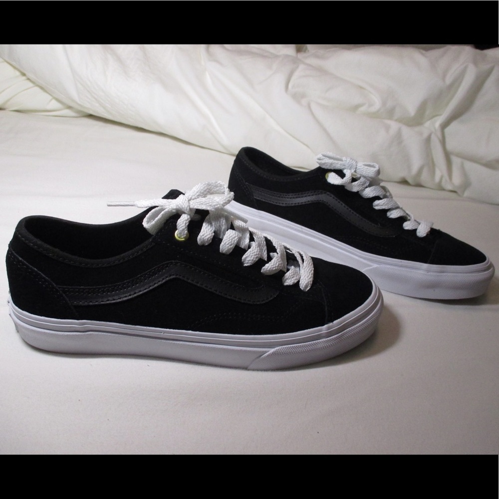 VANS Slim Old Skool Suede Skate Shoes Black White