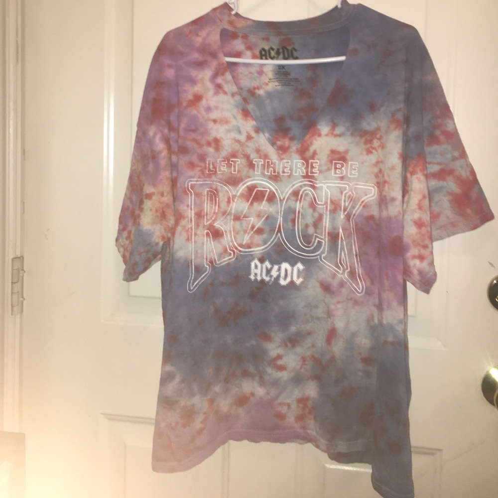 tie-dye AC/DC choker neck tee