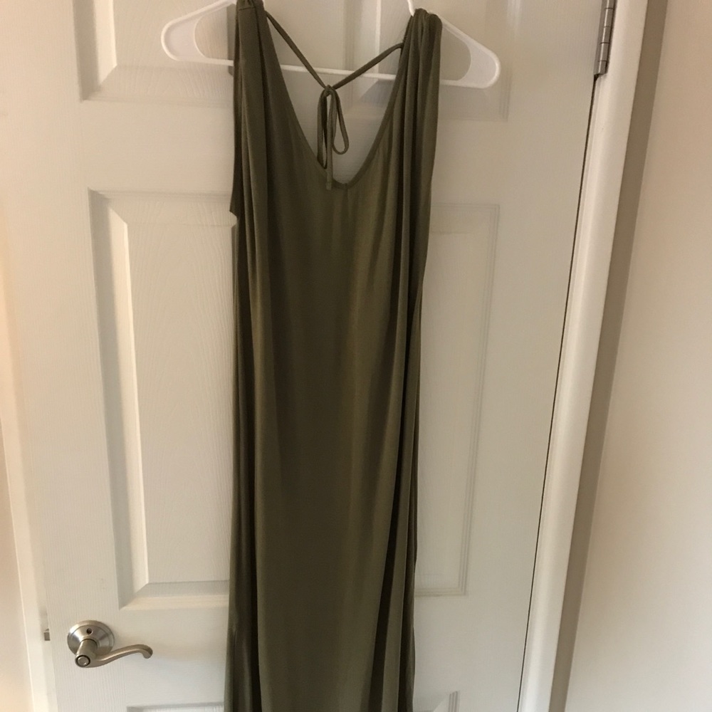 NWT tie-back olive maxi with side slit