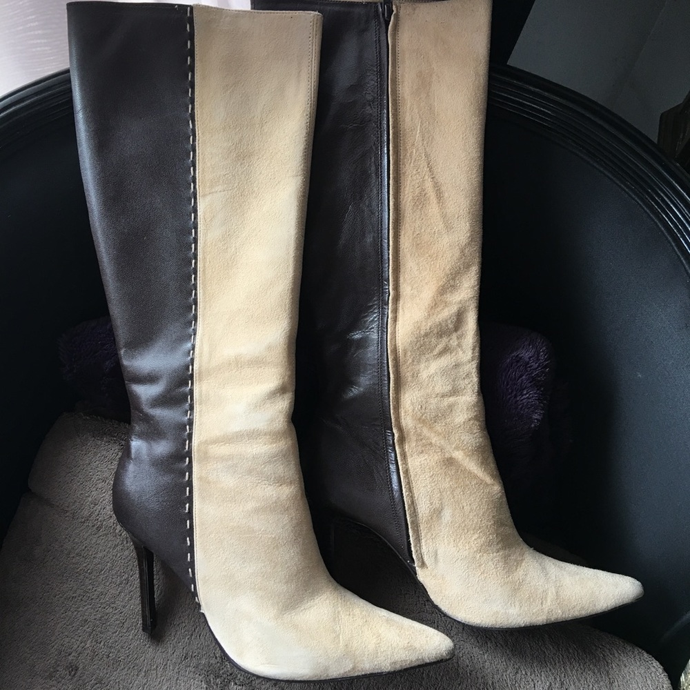 Brown and tan boots