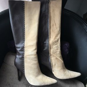 Brown and tan boots