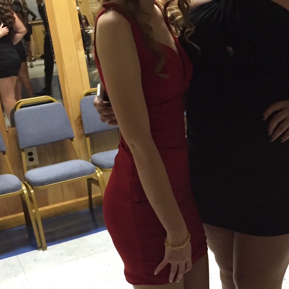 Red form fitted dress