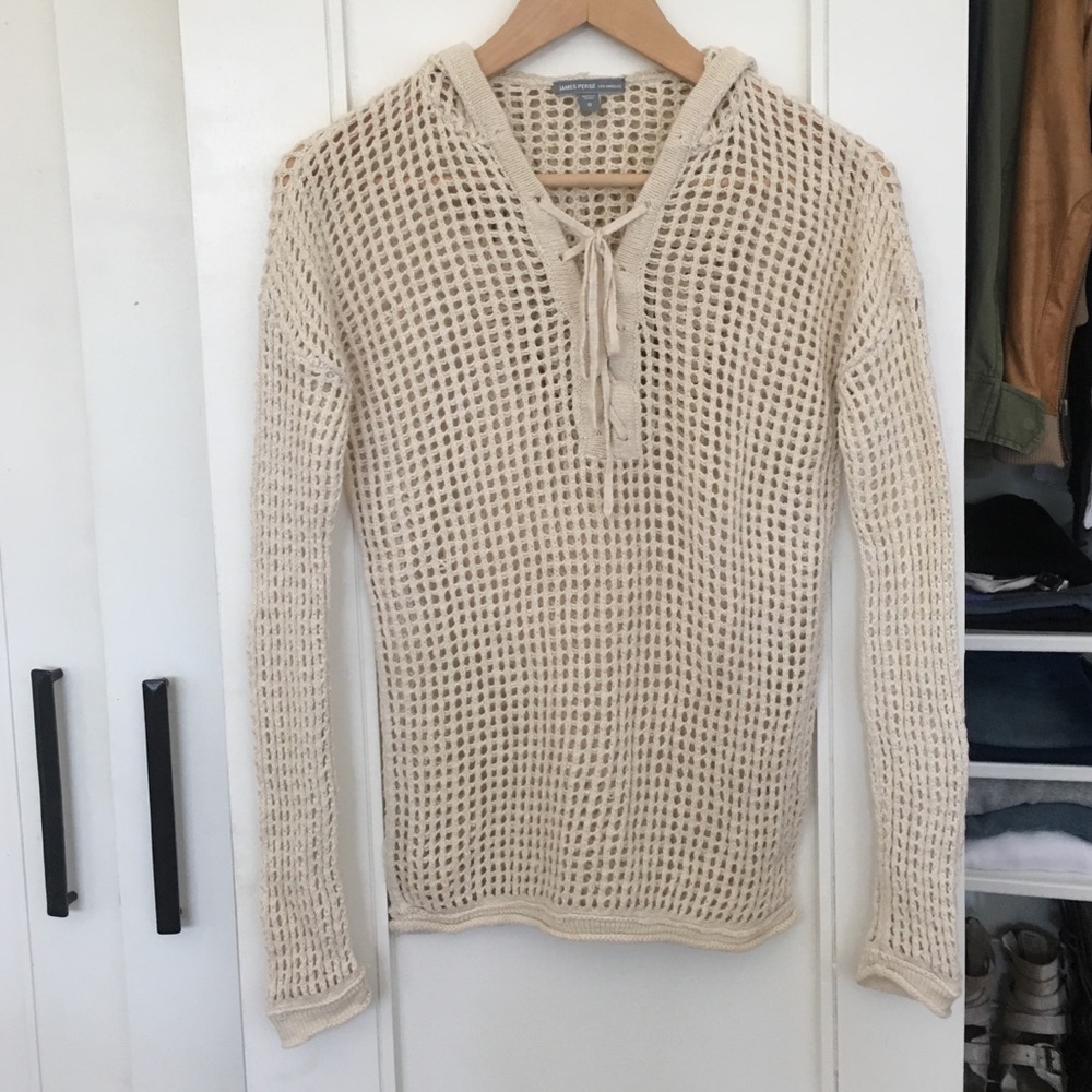 SOLD. James Perse open knit hooded sweater