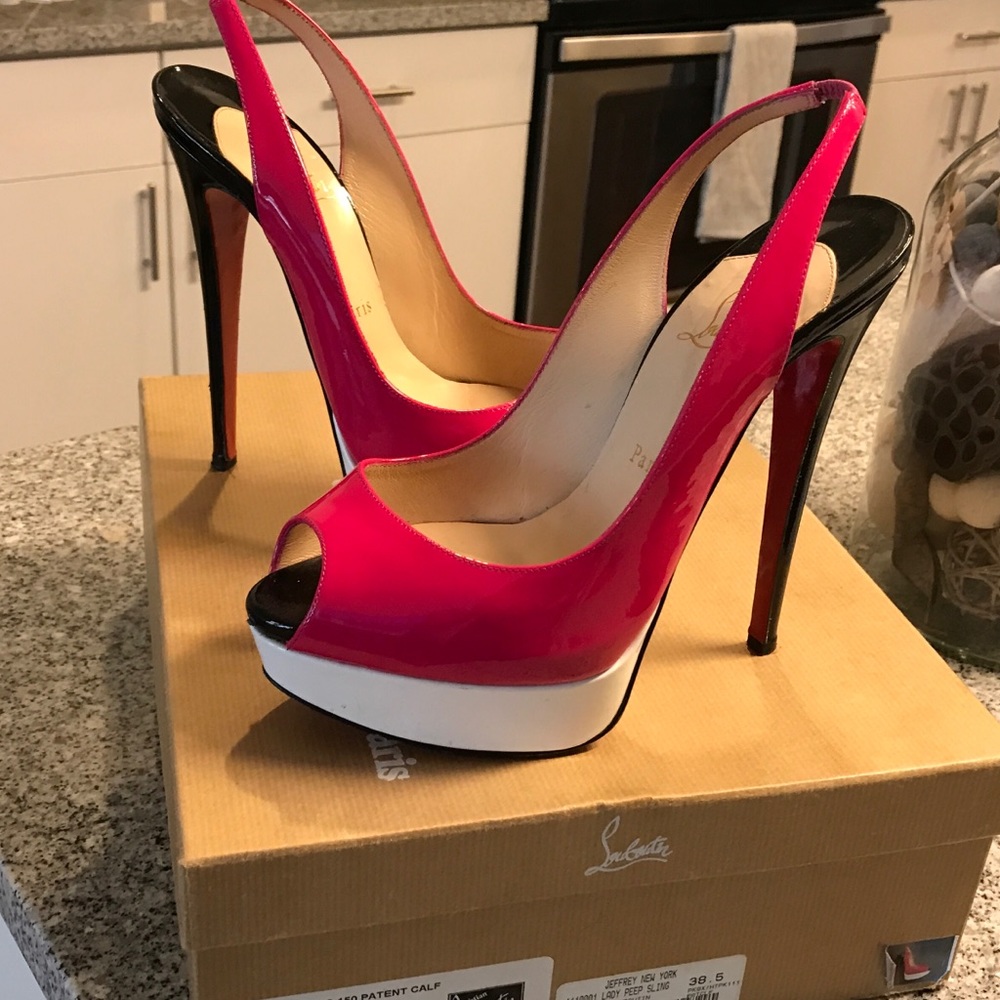 Pink, White and Black lady Peep Sling