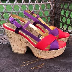 Kate Spade Pink & Purple Cork Platform Wedges 7