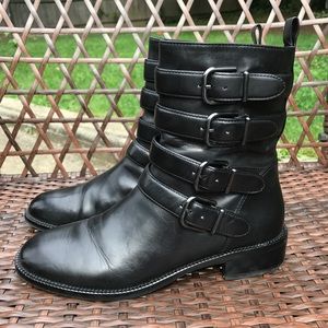 Via Spiga Black Straps Buckle Leather Boots. 7