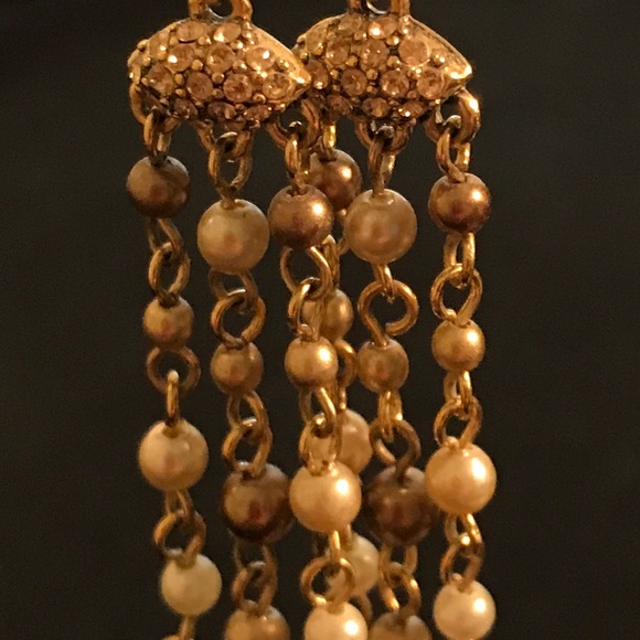 Multi strand gold white dangling earrings - Picture 2 of 4