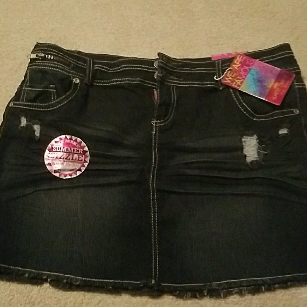 Distressed denim skirt