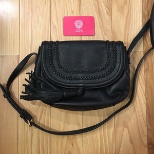 Vince Camuto Black Leather Cross-Body Tassel Bag