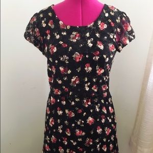 Black Floral Open Bottom Back Dress