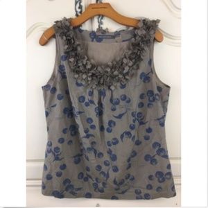 Boden Navy Blue Brown Sleeveless 100% Silk Top 12