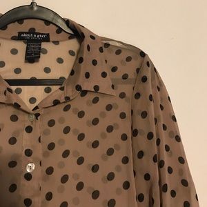 About A Girl Sheer Polka Dot Button Down