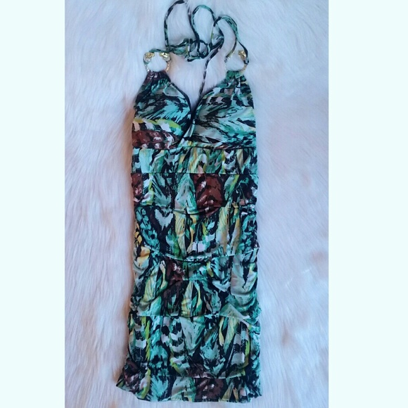 XOXO Rhinestone Leopard Jewel Halter Jungle Dress - Picture 3 of 4