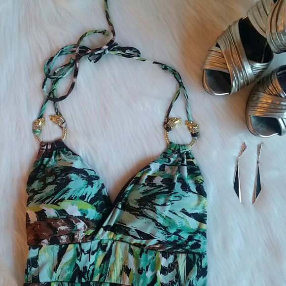 XOXO Rhinestone Leopard Jewel Halter Jungle Dress - Picture 4 of 4