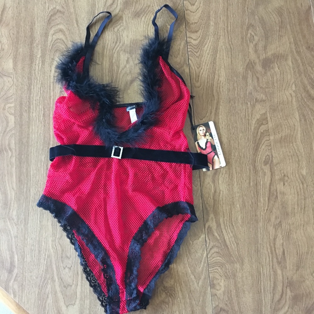 ❌SOLD NWT Red & Black Fishnet Sexy Santa Teddy