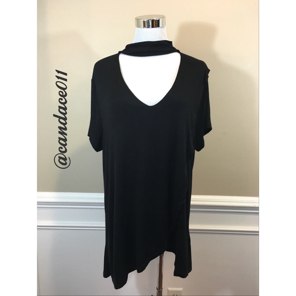 Cross-Wrap Tunic Choker Top (Black) - Picture 3 of 6