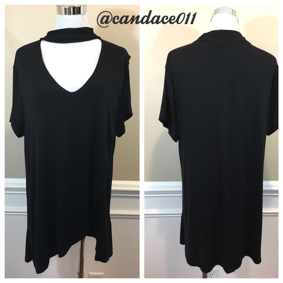 Cross-Wrap Tunic Choker Top (Black) - Picture 2 of 6