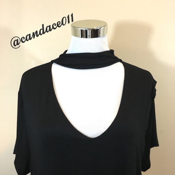 Cross-Wrap Tunic Choker Top (Black) - Picture 5 of 6