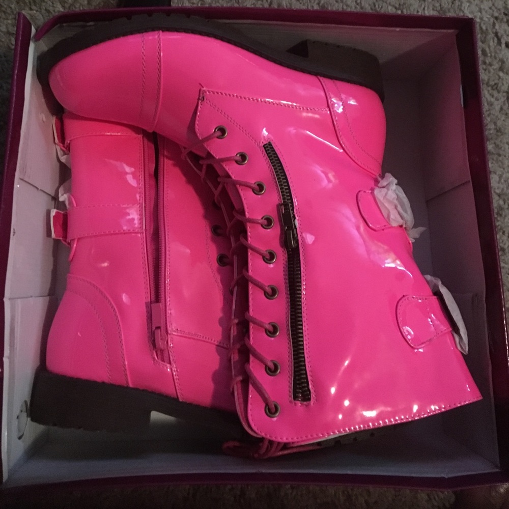 Pink patent leather boots
