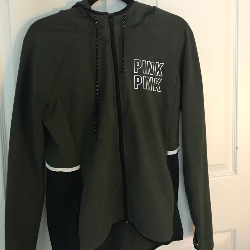 VS PINK Green Zip-Up Hoodie Size XS