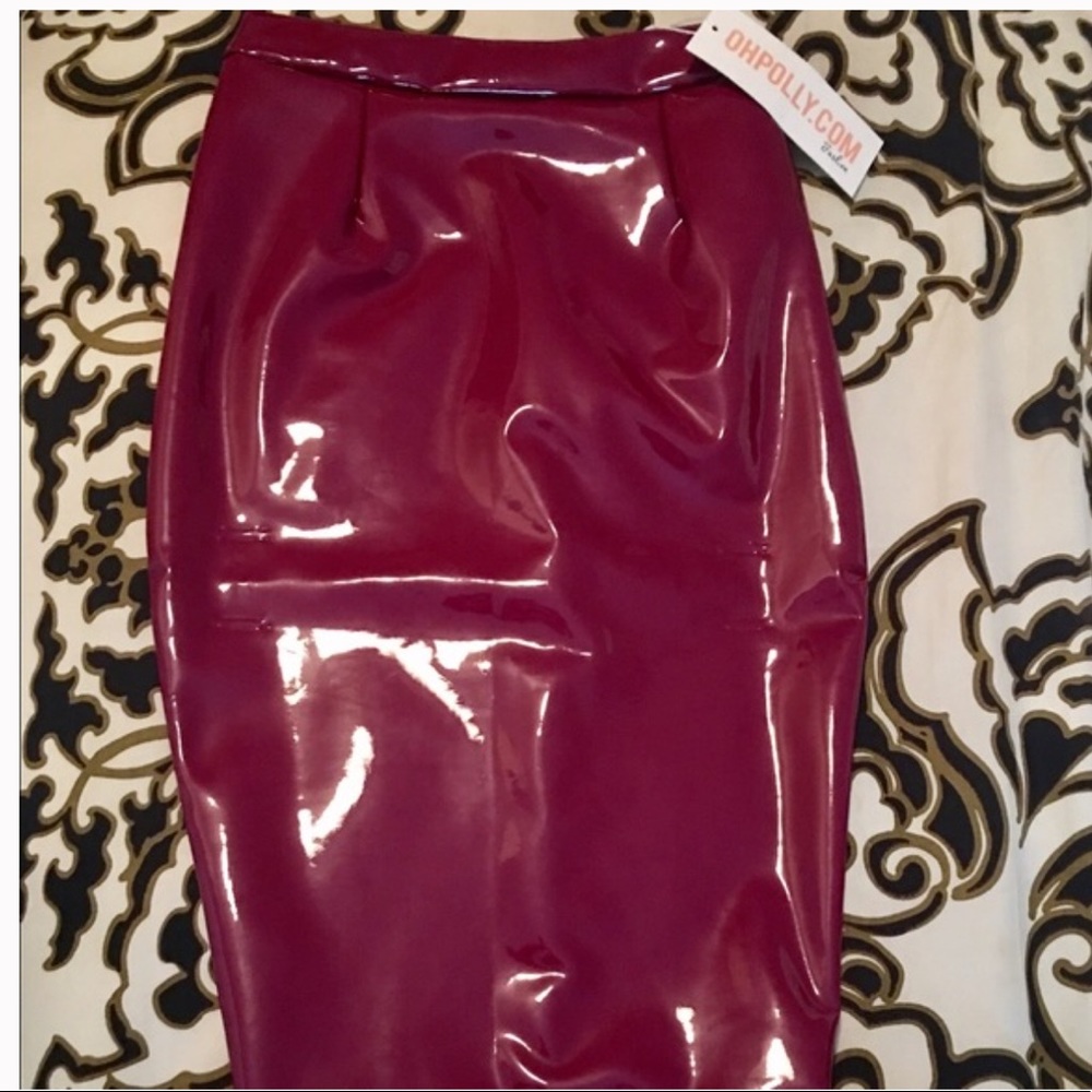 High waist Oh polly vinyl latex look red skirt